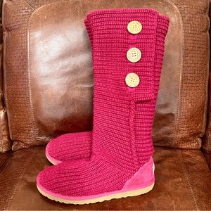 UGG Cardy Classic Tall Convertible Knit Boots In Rare Raspberry Color Size 9